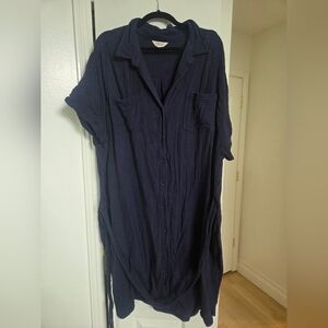 Weatherproof Vintage Navy Blue Cotton Gauze Button Front Shirtdress 2XL